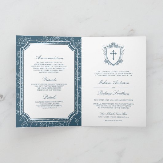 Victorian Dusty Blue Catholic QR Code Wedding (Binnen)