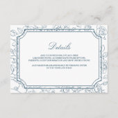 Victorian Dusty Blue Line Art Wedding Details Informatiekaartje (Voorkant)