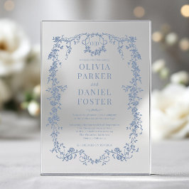 Victorian Dusty Blue Wedding Monogram Acryl Uitnodigingen