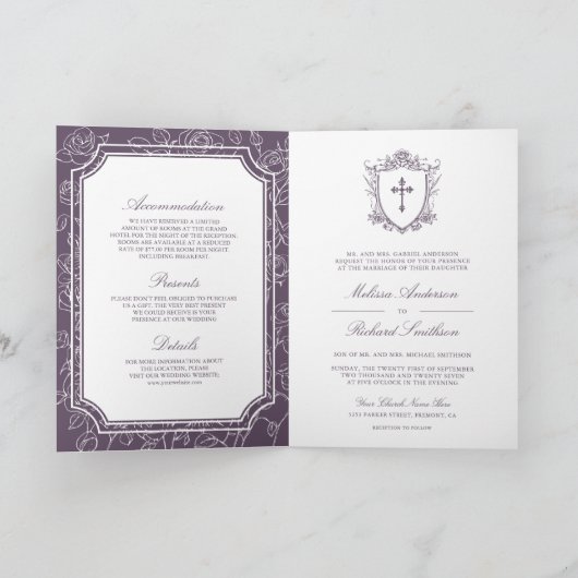 Victorian Dusty Purple Catholic QR Code Wedding (Binnen)
