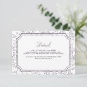 Victorian Dusty Purple Line Art Wedding Details Informatiekaartje (Staand voorkant)
