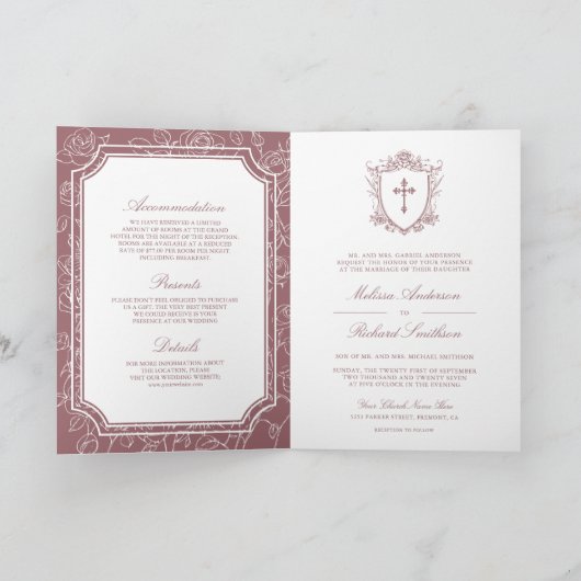 Victorian Dusty Rose Catholic QR Code Wedding (Binnen)