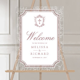 Victorian Dusty Rose Catholic Wedding Welcome Acryl Bord