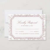 Victorian Dusty Rose Floral Line Art Wedding RSVP Kaartje (Voorkant)