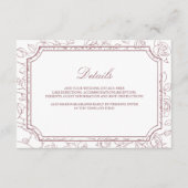 Victorian Dusty Rose Line Art Wedding Details Informatiekaartje (Voorkant)