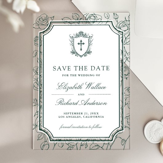 Victorian Emerald Catholic Wedding Save the Date Acryl Uitnodigingen