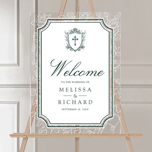 Victorian Emerald Catholic Wedding Welcome Acryl Bord