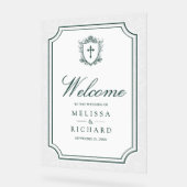 Victorian Emerald Catholic Wedding Welcome Acryl Bord (Hoek)