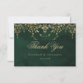 Victorian Emerald Gold Royal wedding thank you Kaart (Voorkant)