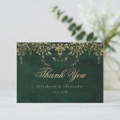 Victorian Emerald Gold Royal wedding thank you Kaart (Staand voorkant)