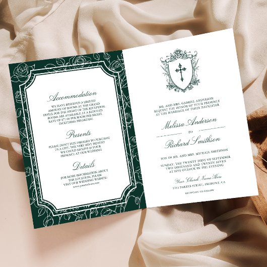 Victorian Emerald Green Catholic QR Code Wedding