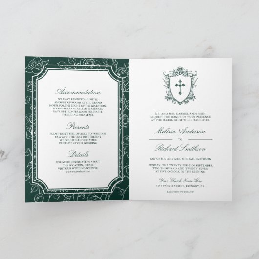 Victorian Emerald Green Catholic QR Code Wedding (Binnen)