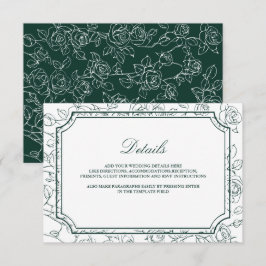 Victorian Emerald Green Line Art Wedding Details Informatiekaartje