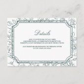 Victorian Emerald Green Line Art Wedding Details Informatiekaartje (Voorkant)