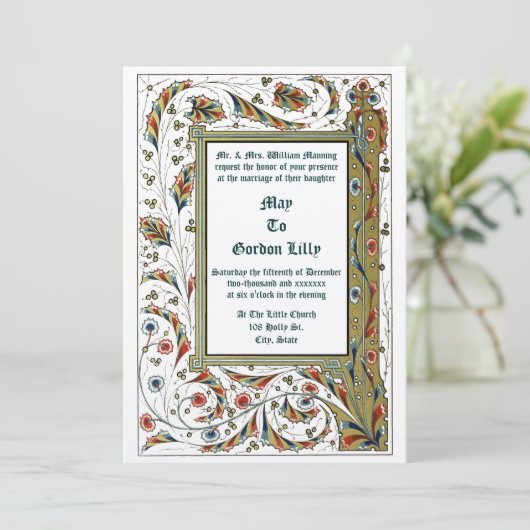 Victorian Era 1846 Medieval Style Wedding Kaart (Staand voorkant)