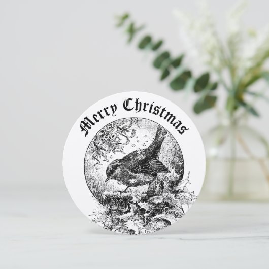 Victorian Era Bird In Holly & Mistletoe Christmas  Feestdagenkaart (Staand voorkant)