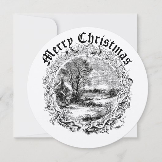 Victorian Era Christmas Winter Scene In Wreath Feestdagenkaart (Voorkant)