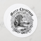 Victorian Era Christmas Winter Scene In Wreath Feestdagenkaart (Voorkant / Achterkant)