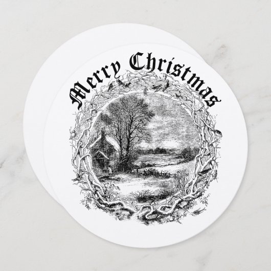 Victorian Era Christmas Winter Scene In Wreath Feestdagenkaart (Voorkant / Achterkant)