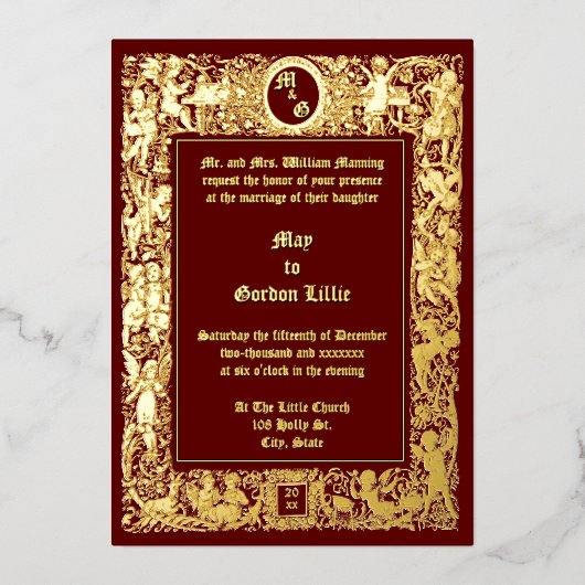 Victorian Era Neo Renaissance Cherubs Wedding Folie Uitnodiging (Voorkant)