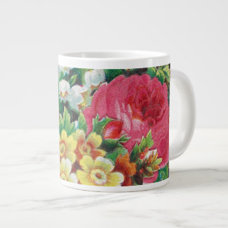 Victorian Era Valentine's Card, Floral Bouquet Grote Koffiekop