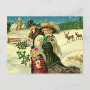 Victorian family in the snow Christmas scene Briefkaart