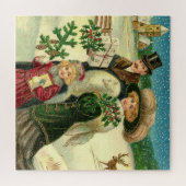 Victorian family in the snow Christmas scene Legpuzzel (Horizontaal)