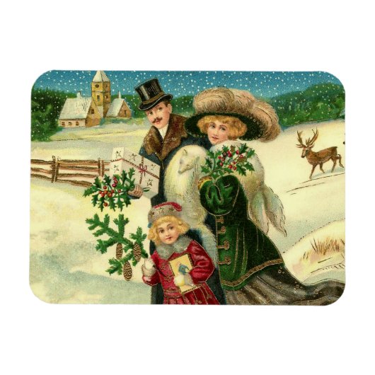 Victorian family in the snow Christmas scene Magneet (Horizontaal)
