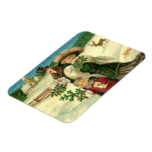 Victorian family in the snow Christmas scene Magneet (Linkerzijde)