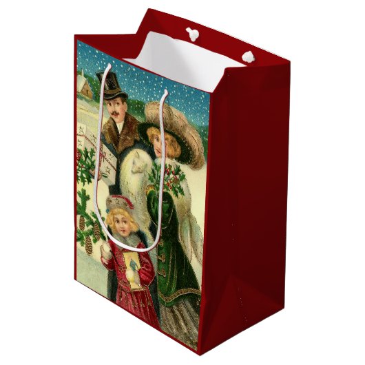 Victorian family in the snow Christmas scene Medium Cadeauzakje (Voorkant Gekanteld)