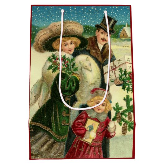 Victorian family in the snow Christmas scene Medium Cadeauzakje (Achterkant)