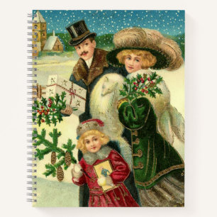 Victorian family in the snow Christmas scene Notitieboek