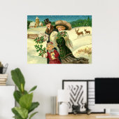 Victorian family in the snow Christmas scene Poster (Thuiskantoor)