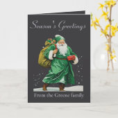 Victorian Father Christmas Wearing Green Robes Cut Kaart (Gele Bloem)