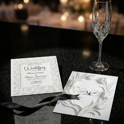 Victorian Filigree Frame Elegant White Wedding Kaart