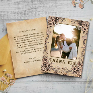 Victorian Floral Frame Wedding Thank You Card Bedankkaart