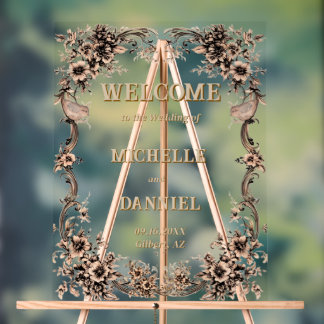 Victorian Floral Frame Wedding Welcome Sign Acryl Bord