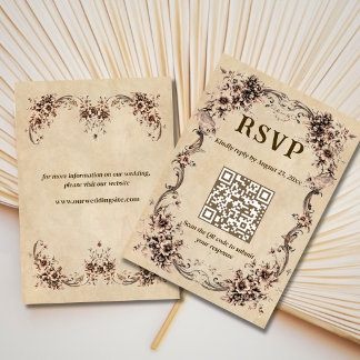 Victorian Floral Wedding QR Code RSVP Kaartje