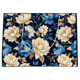 Victorian flowers blue Gift Bag Groot Cadeauzakje