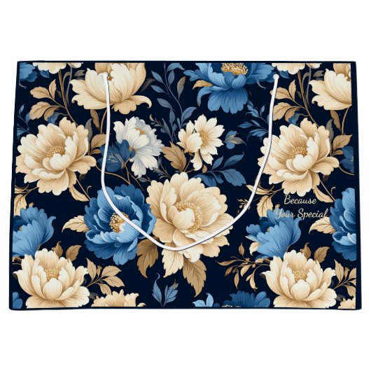 Victorian flowers blue Gift Bag Groot Cadeauzakje (Voorkant)