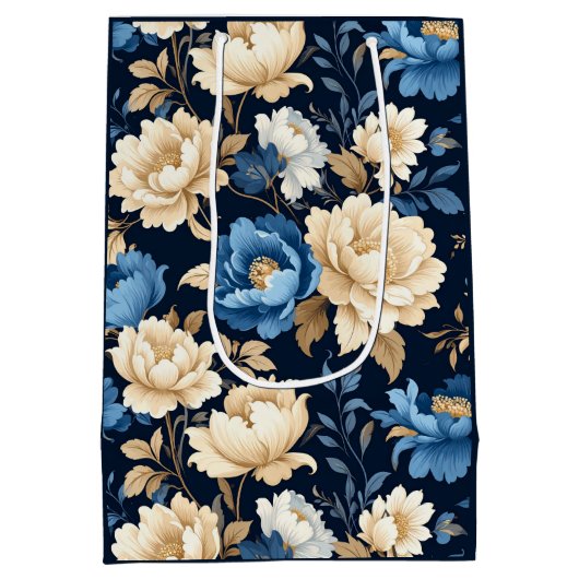 Victorian flowers blue Gift Bag Medium Cadeauzakje (Achterkant)