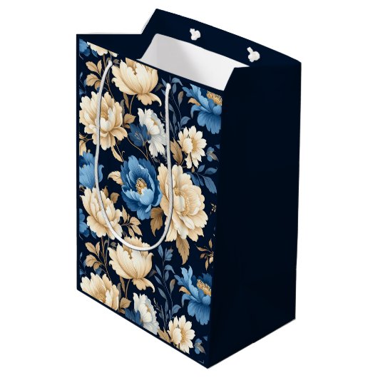 Victorian flowers blue Gift Bag Medium Cadeauzakje (Achterkant Gekanteld)