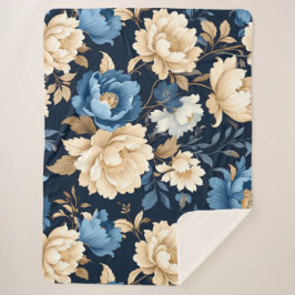Victorian flowers Blue Sherpa Deken