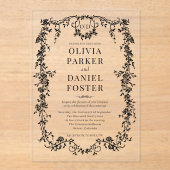 Victorian French Black Ornate Wedding Monogram Acryl Uitnodigingen (Voorkant)