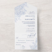 Victorian French Dusty Blue Floral Wedding All In One Uitnodiging (Binnen)