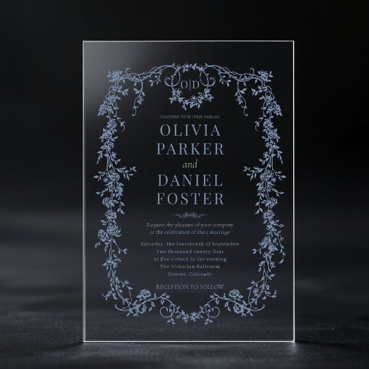 Victorian French Dusty Blue Wedding Monogram Acryl Uitnodigingen