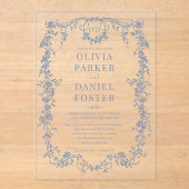 Victorian French Dusty Blue Wedding Monogram Acryl Uitnodigingen (Voorkant)