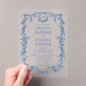 Victorian French Royal Blue Wedding Monogram Acryl Uitnodigingen (Insitu (Draagbaar))