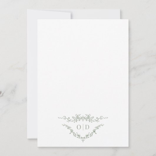Victorian French Sage Green Wedding Monogram Kaart (Achterkant)