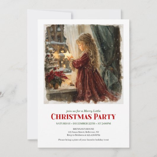 Victorian girl awaits Santa printable holiday  Kaart (Voorkant)